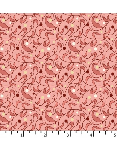 Tessuto Rosa Salmone con foglie e...