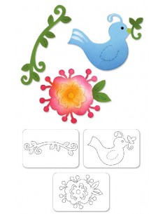 Sizzlits Die Set 3PK - Bird & Flower Vine Set by Dena Designs Ellison - 1