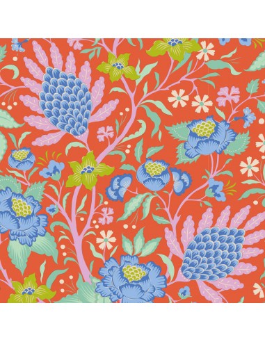 Tilda Bloomsville Flowertangle Persimmon - Tessuto Rosso Cachi con Grovigli di Fiori Tilda Fabrics - 1