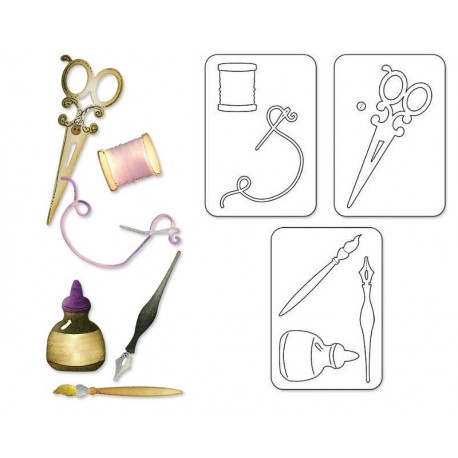 Sizzlits Die Set 3PK - Sewing & Writing Set by Debi Adams Ellison - 1