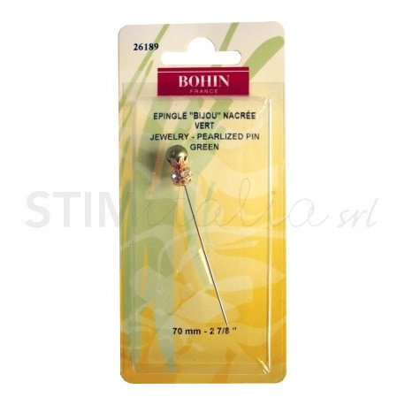 Bohin, Spillo Gioiello Decorativo Perla Verde, 70mm - 1pz Bohin - 1