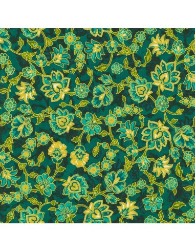 Jeweled Leaves Teal, Tessuto Verde...