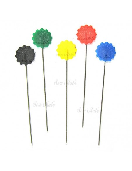 80 Spilli con Testa Piatta a Fiore da 0,6 x 48 mm con Cassettino - Flower Head Pins Sew Mate - 3