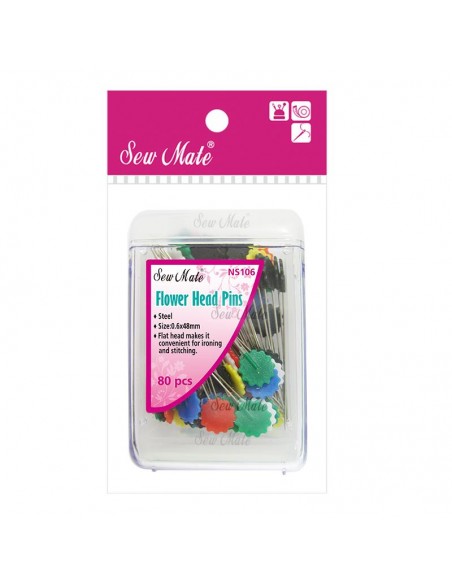 80 Spilli con Testa Piatta a Fiore da 0,6 x 48 mm con Cassettino - Flower Head Pins Sew Mate - 1