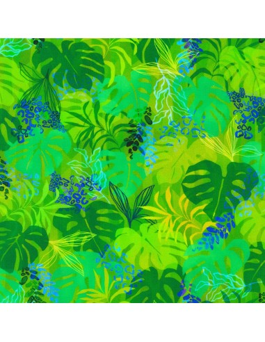 Midnight in the Jungle Moss, Tessuto Verde Acido con grandi foglie di palma in più sfumatura  - Robert Kaufman Robert Kaufman - 