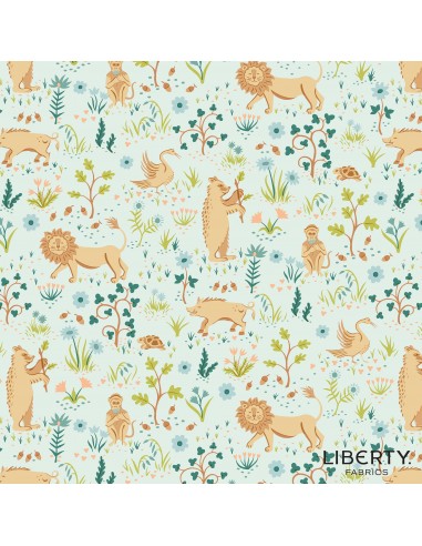Tree of Life Tudor Fauna Canopy Greens, Tessuto Verde Acqua con Animaletti del Bosco - Lyberty Fabrics Liberty Fabrics - 1