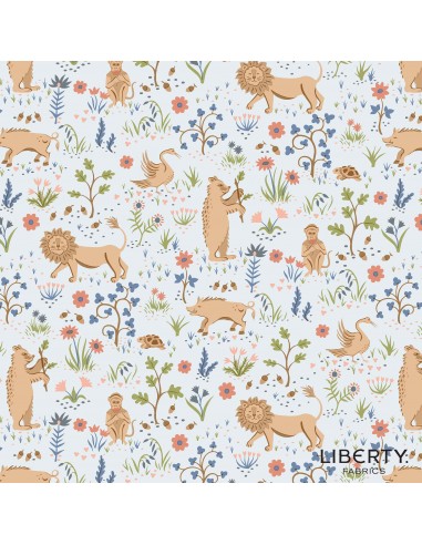 Tree of Life Tudor Fauna Woodland Pastels, Tessuto Azzurro con Animaletti del Bosco - Lyberty Fabrics Liberty Fabrics - 1