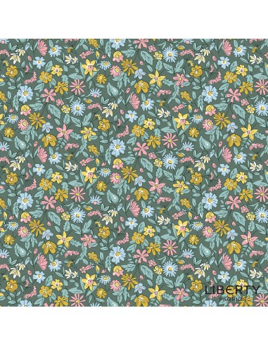 Heirloom Spring, Morning Meadow, Tessuto su fondo verde con fiori colorati - Liberty Fabrics Liberty Fabrics - 1
