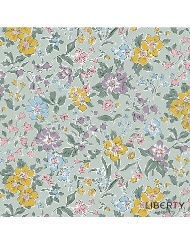 Heirloom Spring, Spring Petals, Tessuto con fiori colorati sparsi su fondo verde salvia - Liberty Fabrics Liberty Fabrics - 1