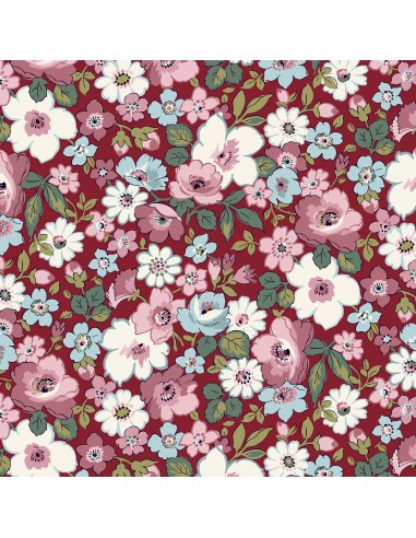 Heirloom 4 Hedgerow Bloom, Tessuto Bordeaux con Siepi Fiorite - Liberty Fabrics Liberty Fabrics - 1