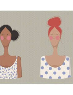 Tilda Me and My Friends Khaki, Tessuto Cachi con Signorine al Mare Tilda Fabrics - 1