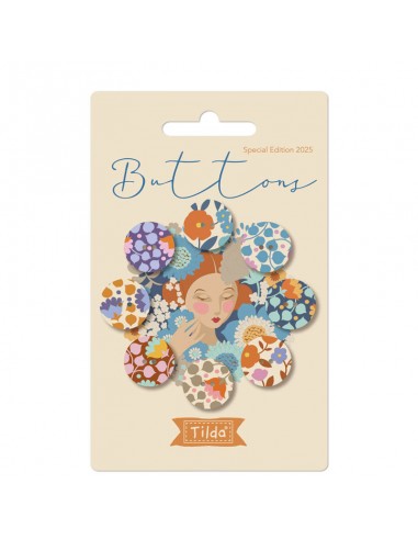 Tilda Wallflower Buttons, 8 Bottoni da 16mm Blu/Lilla Tilda Fabrics - 1