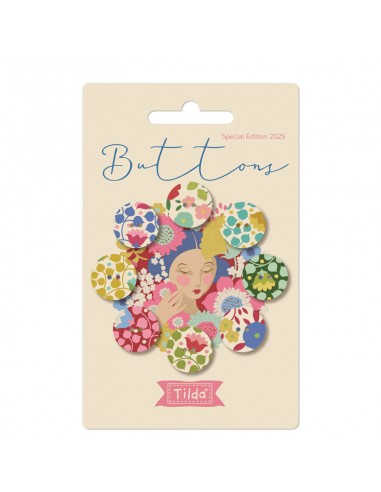 Tilda Wallflower Buttons, 8 Bottoni da 16mm Rossi/Verdi Tilda Fabrics - 1