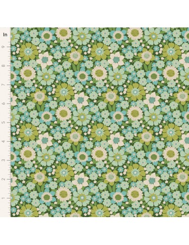 Tilda Wallflower Lauren Green, Tessuto Verde Muro di Fiori Tilda Fabrics - 1