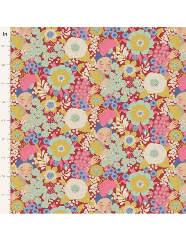 Tilda Wallflower Wallflower Burgundy, Tessuto Rosso Borgogna Muro di Fiori con Donne Tilda Fabrics - 1