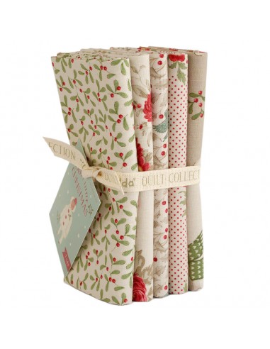 Tilda Merry Little Christmas, 5 Fat Quarter Pink Tilda Fabrics - 1