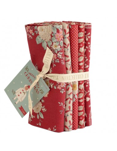 Tilda Merry Little Christmas, 5 Fat Quarter Red Tilda Fabrics - 1
