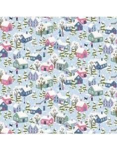 Festive Greetings, Festive Village, Tessuto azzurro con villaggio innevato - Liberty Fabrics Liberty Fabrics - 1
