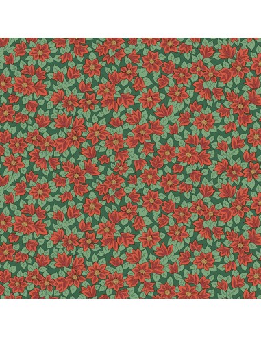 Festive Greetings, Peaceful Poinsettias, Tessuto verde con stelle di Natale rosse - Liberty Fabrics Liberty Fabrics - 1