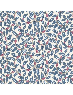 Festive Greetings, Swirling Holly, Tessuto panna con pungitopo blu - Liberty Fabrics Liberty Fabrics - 1