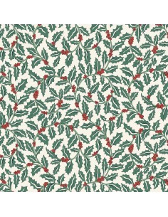 Festive Greetings, Swirling Holly, Tessuto panna con pungitopo petrolio - Liberty Fabrics Liberty Fabrics - 1