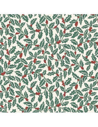 Festive Greetings, Swirling Holly, Tessuto panna con pungitopo petrolio - Liberty Fabrics Liberty Fabrics - 1
