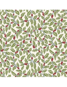 Festive Greetings, Swirling Holly, Tessuto panna con pungitopo verde - Liberty Fabrics Liberty Fabrics - 1