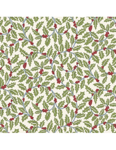 Festive Greetings, Swirling Holly, Tessuto panna con pungitopo verde - Liberty Fabrics Liberty Fabrics - 1