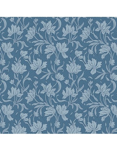Craft Garden, Craft Blooms, Tessuto fondo azzurro polvere con pois neri e grandi gigli tono su tono- Liberty Fabrics Liberty Fab