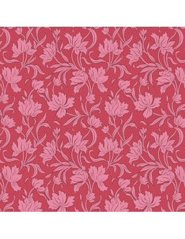 Craft Garden, Craft Blooms, Tessuto fondo rosso cilegia con pois neri e grandi gigli tono su tono- Liberty Fabrics Liberty Fabri
