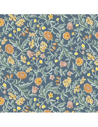 Craft Garden, May's Flowers, Tessuto con ramage di foglie e fiori su fondo grigio/azzurro Liberty Fabrics Liberty Fabrics - 1