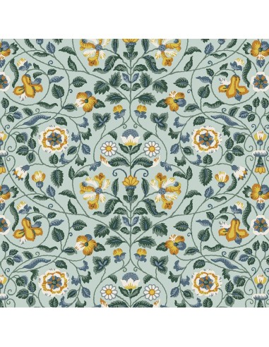 Craft Garden, Tapestry Trail, Tessuto con stampa fiorita tappezzeria gialla su fondo verde salvia - Liberty Fabrics Liberty Fabr