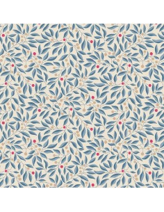Craft Garden, Willow Stitch, Tessuto fondo crema con rametti di foglie azzurre e bacche fucsia- Liberty Fabrics Liberty Fabrics