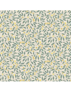 Craft Garden, Willow Stitch, Tessuto fondo crema con rametti di foglie verde salvia e bacche giallo- Liberty Fabrics Liberty Fab