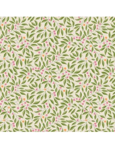 Craft Garden, Willow Stitch, Tessuto fondo crema con rametti di foglie verdi e bacche rosa - Liberty Fabrics Liberty Fabrics - 1