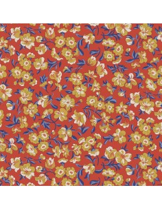 Floral Nostalgia, Eleanor Grace, Tessuto fondo rosso con fiori giallo senape - Liberty Fabrics Liberty Fabrics - 1