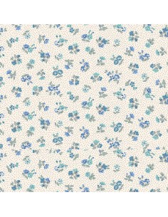 Floral Nostalgia, Flora Beatrice, Tessuto fondo crema a pois con mazzolini di fiori azzurri - Liberty Fabrics Liberty Fabrics -