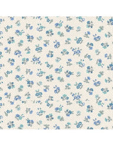 Floral Nostalgia, Flora Beatrice, Tessuto fondo crema a pois con mazzolini di fiori azzurri - Liberty Fabrics Liberty Fabrics - 