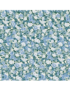 Floral Nostalgia, Isly Garden, Tessuto con fiori azzurri fitti su fondo verde - Liberty Fabrics Liberty Fabrics - 1