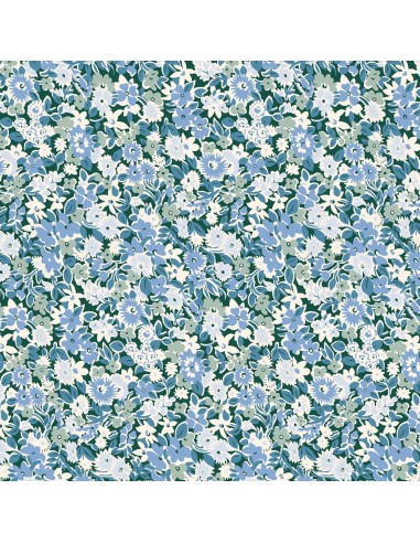 Floral Nostalgia, Isly Garden, Tessuto con fiori azzurri fitti su fondo verde - Liberty Fabrics Liberty Fabrics - 1