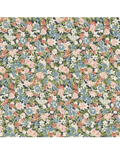 Floral Nostalgia, Isly Garden, Tessuto con fiori rosa e azzurri fitti su fondo azzurro - Liberty Fabrics Liberty Fabrics - 1