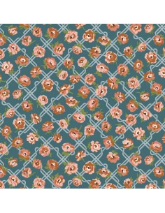 Floral Nostalgia, Rosemary Blooms, Tessuto fondo azzurro con rose rampicanti su un traliccio - Liberty Fabrics Liberty Fabrics -