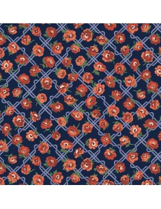 Floral Nostalgia, Rosemary Blooms, Tessuto fondo blu con rose rampicanti su un traliccio - Liberty Fabrics Liberty Fabrics - 1