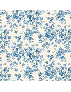 Floral Nostalgia,Forget-Me-Not Trail, Tessuto con non ti scordar di me azzurri a cascata su fondo panna - Liberty Fabrics Libert