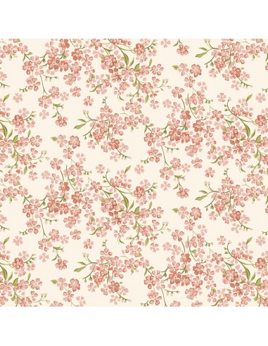 Floral Nostalgia,Forget-Me-Not Trail, Tessuto con non ti scordar di me rosa a cascata su fondo panna - Liberty Fabrics Liberty F