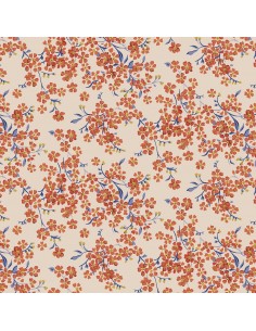 Floral Nostalgia,Forget-Me-Not Trail, Tessuto con non ti scordar di me rossi a cascata su fondo crema - Liberty Fabrics Liberty