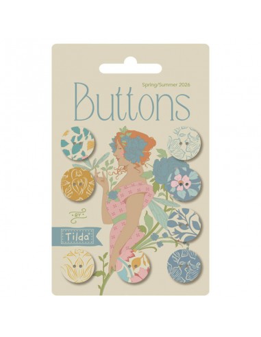 Tilda Songbird Buttons, 8 Bottoni da 16mm Blu/Lilla Tilda Fabrics - 1