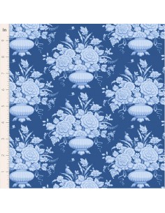 Tilda Something Blue, Afina Denim, tessuto con vasi di fiori azzurri su fondo blu scuro Tilda Fabrics - 1