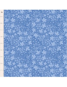 Tilda Something Blue, Blushbloom Cornflower, tessuto con tappeto di fiori azzurri su fondo azzurro fiordaliso Tilda Fabrics - 1
