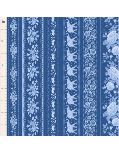 Tilda Something Blue, Borders Night, tessuto con diversi tipi di bordi azzurri su fondo blu Tilda Fabrics - 1